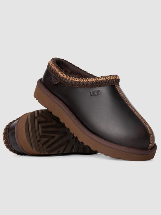 UGG Shoes - UGG Women's Tasman Leather Regen Slip On Slipper Wool Mule Chocolate Brown 8